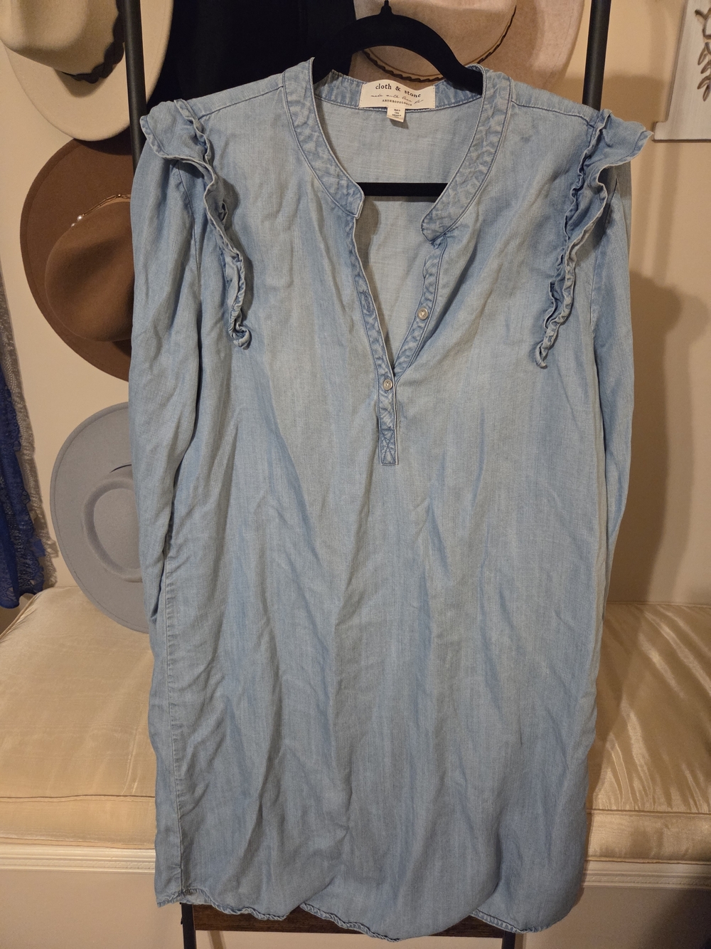 Cloth & Stone Chambray Ruffle Shoulder Dress Size L
